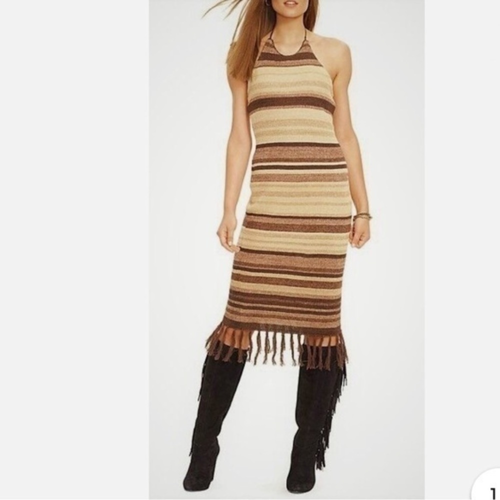 Lauren Ralph Lauren Brown and Tan Striped Maxi Dress